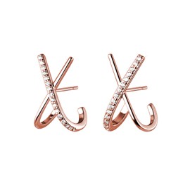 Reffeer Solid 925 Sterling Silver Letter X Cuff Earrings Piercings for Women Earrings CZ X Wrap Earrings Huggie Studs (C-Rose Gold Plated)
