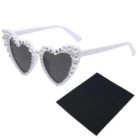 Nadiaen Bride Sunglasses,Vintage Fashoin Bride to Be Glasses,Heart Shaped Pearl Bride Glasses,Cat Eye Bride Sunglasses Hen Do,UV400 Protection,for Bridesmaid Bride to Be Party Gift Supplies