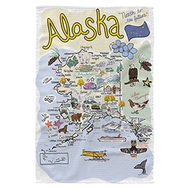 Fish Kiss® 16"x24" Alaska Map Dish Towel is of 100% Microfiber Waffle Weave Making it Super Absorbent, Soft & Machine Washable - Map Kitchen Towel,Map Dish Cloth is Multi Purpose