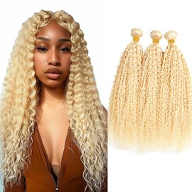 Honey Blonde Kinky Curly Bundles Human Hair 12 14 16 Inch Unprocessed Human Hair 3 Bundles 300g