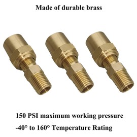 3 Pack Pipe Fitting Adapter of 1/4" NPTF Male x 3/8" Hose ID x 5/8" Hose OD, Pipe Connector Replacement Part, Brass