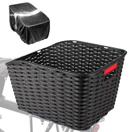 BINOTHINK Fahrradkorb Hinten, Gro√ü Wetterfest Rostet Verst√§rkten Kanten mit Wasserdicht Abdeckung Reflektierender und Gep√§cknetz, Fahrradkorb Korb f√ºr Kleiner Hund Einkaufen Picknick Schulranzen (M)