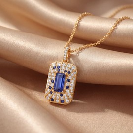 Fettero Gold Charm Necklaces for Women, 14K Gold Plated Pendant Necklace Non Tarnish Gold Chain CZ Dog Tag Jewerly for Statemetn Party Necklace