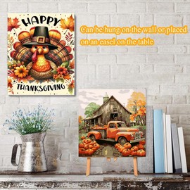 4 Pack Fall Pumpkin Paint by Numbers Kit for Adults Beginner with Frame,Thanksgiving Paint by Number with Wooden Easel DIY Adult Paint by Number Kits for Home Decor 10x10-9x12inch