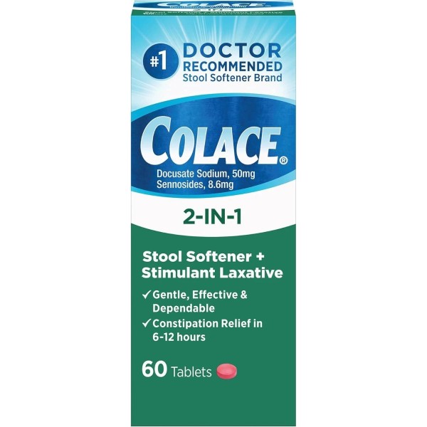 Colace 2-In-1 Stool Softener Plus Stimulant Laxative 60 Tablets