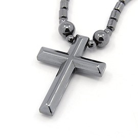 LZD Unisex Saint Cross Hematite Pendant Necklace Black 18" Z452