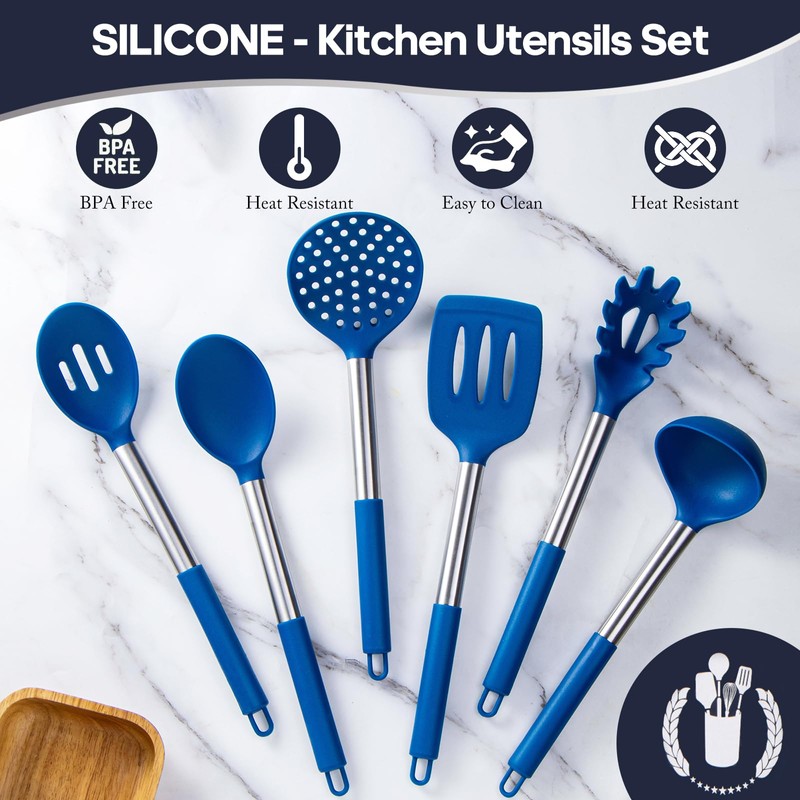 Silicone Kitchen Utensils Set - Culinary Couture 6-Pieces Blue Silicone