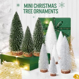 9Pcs Mini Christmas Trees Christmas Decor Artificial Christmas Decorations with 4 Sizes, Christmas Tree Bottle Brush Trees Christmas Table Decorations (Green Silver White)
