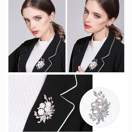 TseenYi Flower Pearl Brooch Pin Sparkling Crystal Flower Pin Baroque Pearl Brooch Corset Silver Vintage Crystal Pearl Pin Cardigan Clip Lapel Clip Shirt Clip Wedding Jewellery for Women, Pearl