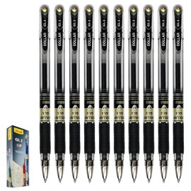DOLLAR GL1 Gel Pens, BLACK, Fine Point (0.7mm), Pack of 10, Waterproof Pigment-Ink, Fade Resistant Ultra Ink, Soft Rubber Grip, Smudge Smear Resistant