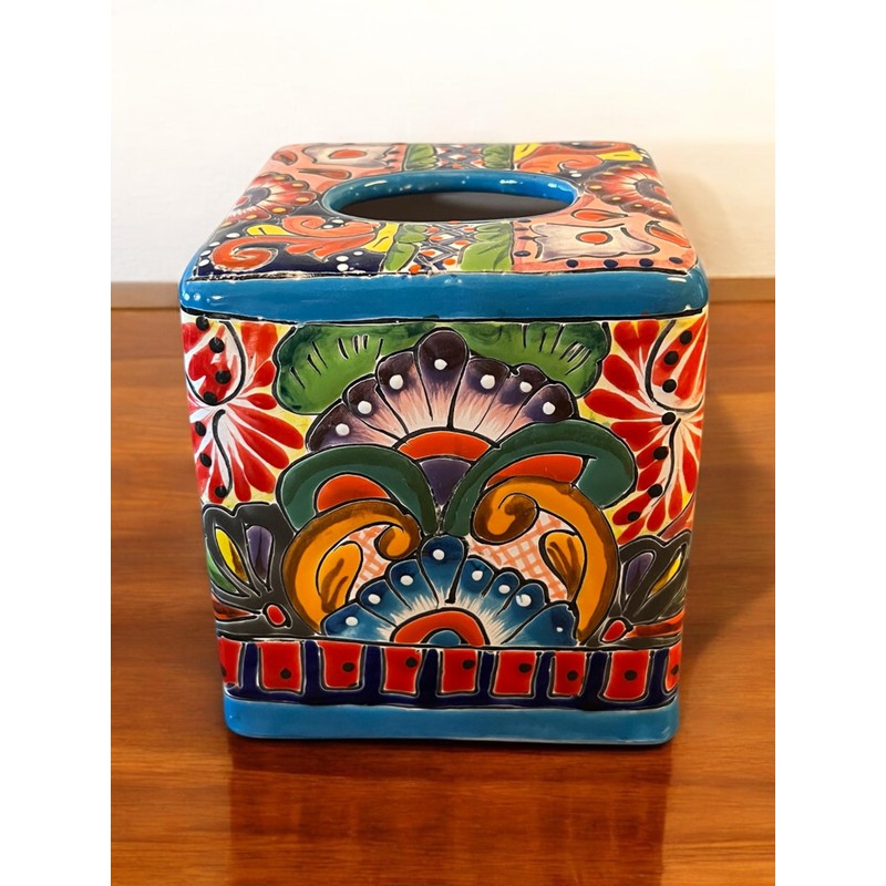Handmade Talavera Square Tissue Holder – Vibrant Ceramic Tissue Box,