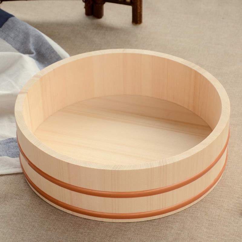 Kichgather 14.2 Inch Wooden Sushi Rice Bowl Hangiri Sushi Oke