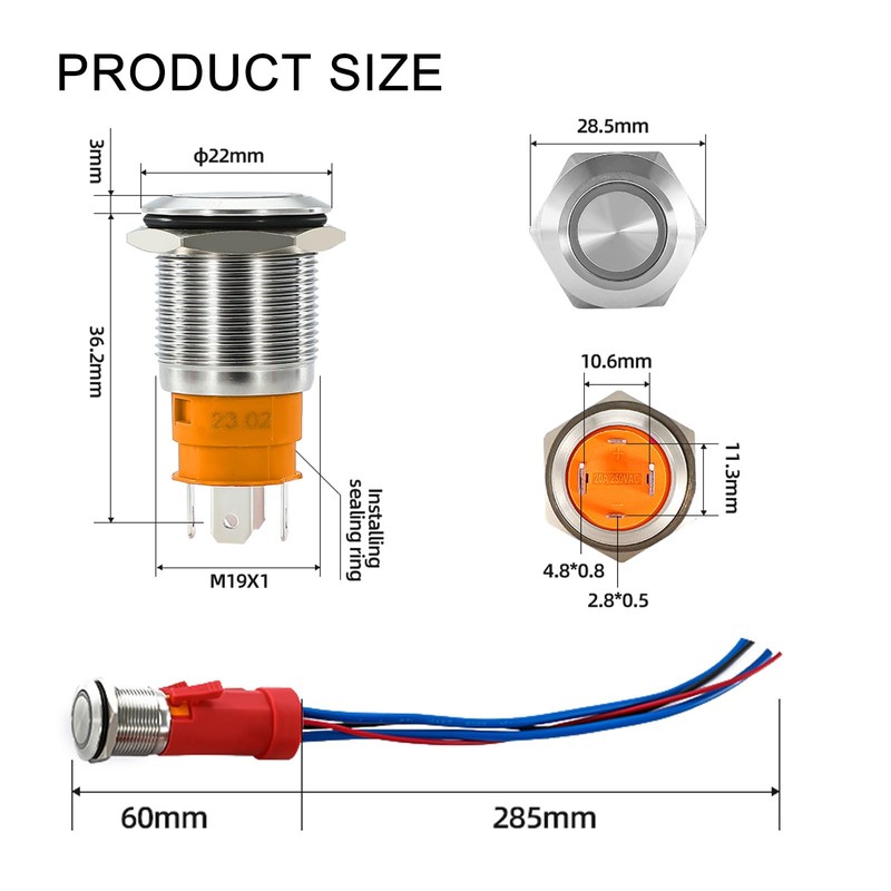 ZOYSEAY 12V Push Button Switch 20A Light Switch, with 12-24V