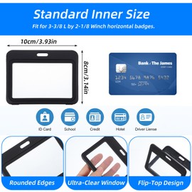 Classicseali 12PCS Id Card Holder Horizontal, Transparent Horizontal Id Badge Holder, Waterproof Horizontals Hard Plastic Black Badge Holders, for Office,Credit Cards,Driver’s Licenses and Passes