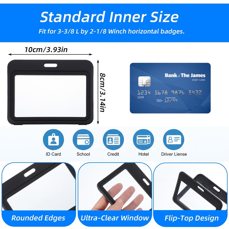 Classicseali 12PCS Id Card Holder Horizontal, Transparent Horizontal Id Badge