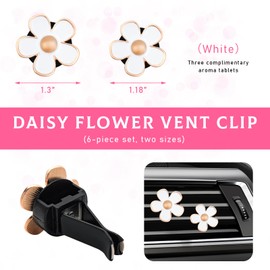 povtii 6PCS Car Air Vent Clip, Daisy Flower Car Scents Air Freshener Clip with 6 Fragrance Piece, Decorative Auto Air Conditioning Clip for Women Girl, Universal Car Accessories (White)