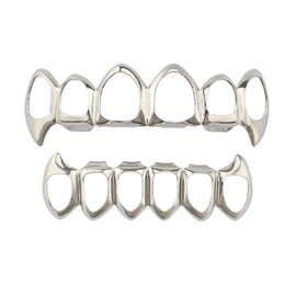 OOCC 18k Gold Plated Hollow Grills Hip Hop Teeth Fangs Grillz Caps Top and Bottom Set for Your Teeth