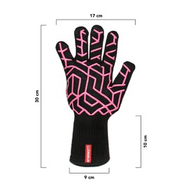 McBrikett Fireproof BBQ Grill Gloves, Heat Resistant Oven Gloves up to 500°C, Black/Pink, Women