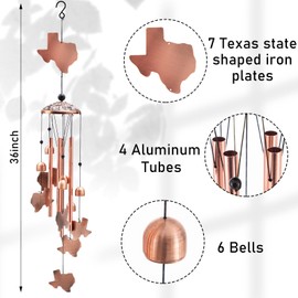 Yuntau Texas Decor Wind Chimes Texas Gifts Souvenirs 36" Outdoor State Map Memorial Wind Chimes with 4 Aluminum Tubes for Garden Hanging Patio Decor