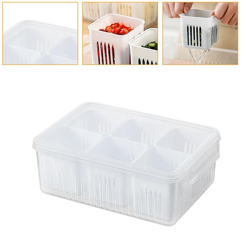 Scallion Ginger Garlic Fresh-Keeping Box, 6 Grids Detachable Drain Basket