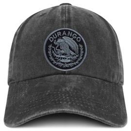 Trendy Apparel Shop Durango Mexico Charcoal Embroidered Patch Pigment Dyed Washed Baseball Cap - Black