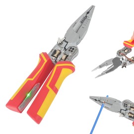 9 in 1 Wire Stripper Wire Stripping Tool with Electricity Measurement Function Wire Twister Tool Cutting Pulling Wire Cable Scissors Scraping and Pressing Wires for Electrician, HVAC, Car Repair Tool