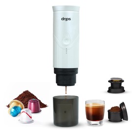 drips Portable Electric Espresso Machine with 3-4 Minute Self-Heating, 20 Bar Mini Coffee Maker Compatible with NS Capsule & Ground Coffee for Camping, Travel, Hiking, Office (Pearl White)
