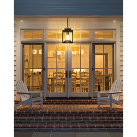 Osimir Outdoor Pendant Light for Porch, 1-Light Black Hanging Porch Light Modern Exterior Hanging Lantern with Cylinder Glass and Adjustable Chain for Gazebo, 2353/1H