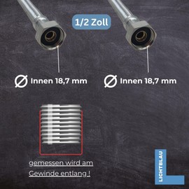 LICHTBLAU Kink Resistant Stainless Steel Hose I 60 cm I 1/2 Inch I Suitable for Drinking Water Tap Angle Valve Reinforced Hose Kitchen Tap Bathroom