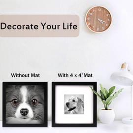 Black 8x8 Picture Frames Set of 2 Display Pictures 4x4 with Mat or 8x8 without Mat for Wall and Tabletop Photo Frame
