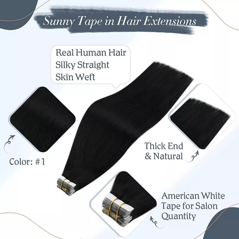 sunny hair Extensiones De Cabello 50 Gramos 22in #1 Jet