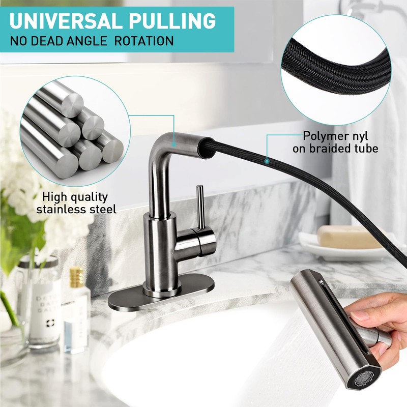 Bietor Bathroom Sink Faucet with 4 Mode Pull Down Sprayer,