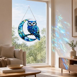Enchanting Owl Suncatcher, Acrylic Stained Glass Sun Catchers for Windows & Walls, Garden Ornaments Outdoor, Hanging Decorations Gifts for Friends and Family