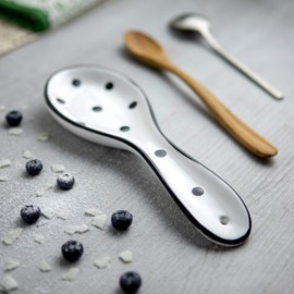City to Cottage® White and Black Polka Dot Handmade Hand Painted Ceramic Kitchen Cooking Spoon Rest | Utensil Holder