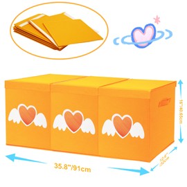 Xmasorme Extra Large Toy Box Chest, Toy Storage Organizer Bins with Transparent Windows, Foldable Storage Box for Kids,Boys,Girls,Toddler,Nursery Room,Playroom(Orange Heart)