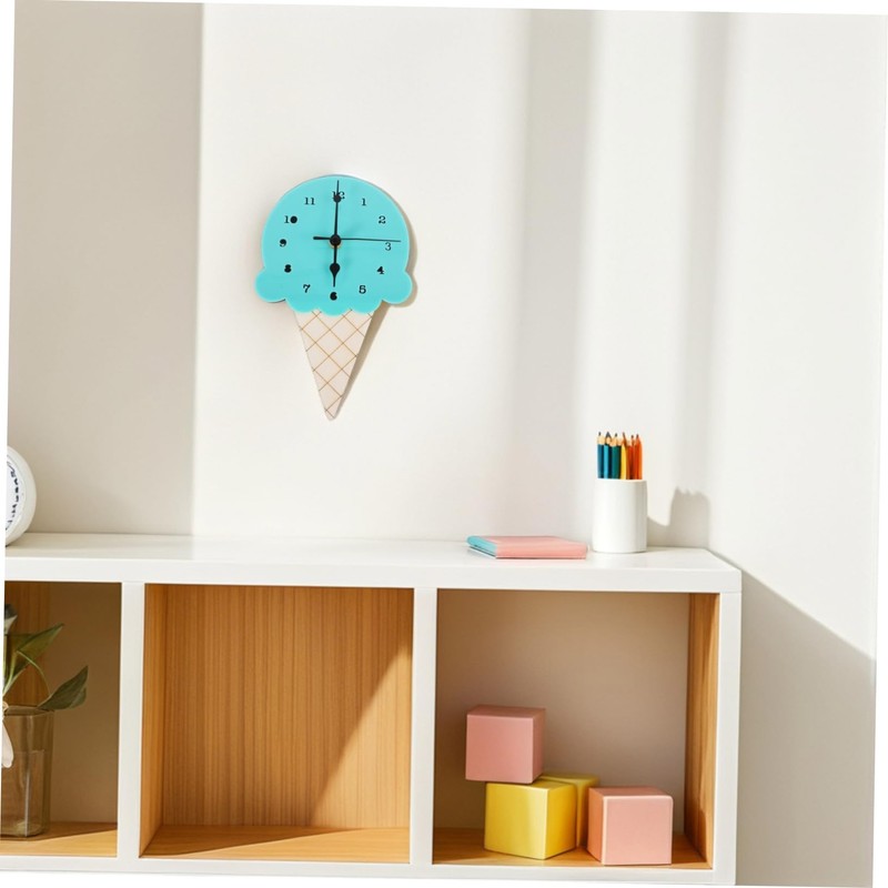 Hohopeti Cute Ice Cream Shaped Cartoon Wall Clock for Kids