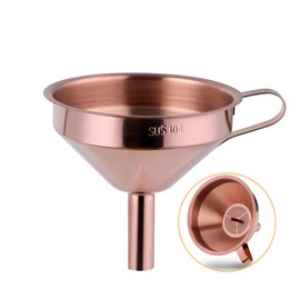 Stainless Steel Wide Mouth Funnels with Detachable Strainer, 5-inch Funnel for Filling Small Bottles and Jars, Cooking Oil and Transmission Liquid, Food Grade Metal Kitchen Funnels Rose Gold