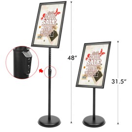DISPLAYSWORKER Sign Holder Floor Stand with Heavy Duty Pedestal, Adjustable Pedestal Poster Stand Aluminum Snap Frame for 8.5 x 11 Inch, Black