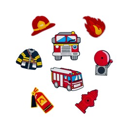 SAFITOYA Schuh-Anhänger für Jungen, Feuerwehrauto, Schuhdekoration, 8 Stück, Feuerwehrkappen, Feuerwehr-Anzug, Hydranten-Schuhe, Anhänger für Jungen und Mädchen, Partygeschenke, Geschenke