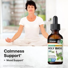 BIO KRAUTER Holy Basil Tincture - Tulsi Powder Liquid Extract - Supports Calmness and Relaxation - Ursolic Acid Supplement - Alcohol and Sugar Free - Vegan Drops 2 Fl.Oz.