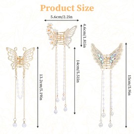 3 Stück Haarspange Schmetterling, Haarklammer Gold Haarklammer Schmetterling Haarspangen Mädchen, Butterfly Haar Klammer Haaraccessoires Claw Clip für Frauen und Mädchen(Lange Perlenketten)