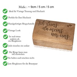 Hwart Wedding Ring Box Wooden Ring Cushion Wedding Rings Ring Holder Wooden Ring Box Vintage Wedding Ich deins du meins Saying Wedding