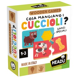 HEADU - Cosa Mangiano i Cuccioli - Logica e Manualità per i Piccoli | Gioco Educativo Bambini 2-4 Anni - Giochi in Lengo per Bambini, Attività Didattiche Divertenti, Idea Regalo Natale, Made in Italy