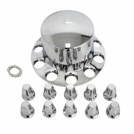 Highperformance Chrome Wheel Axle Covers Semi Truck 2 Front 4 Rear 33mm w/ Hub Caps Lug Nuts Set