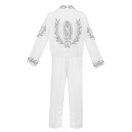White Silver Boys Baptism Outfit Our Lady of Guadalupe Virgin Mary Charro Mariachi Suit Set Hat Wedding Toddler Kids