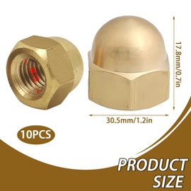 PHMING 10pcs Hex Acorn Nuts Cap Nuts M10 Brass GB923 Hex Brass Cap Nuts for Screws Machine Vehicle Fixing Parts
