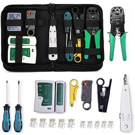 Kit de Herramientas de Mantenimiento de Cables de Red Juego de engarzadores de Cable de teléfono portátil 8P6P4P Conectores RJ45/RJ12/RJ11 Cat 6 Probador de Cables Kit de reparación