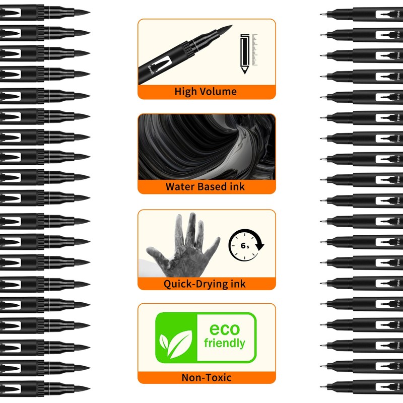GPLMQ Black Drawing Pens, 12 Pack Felt Tip Markers for