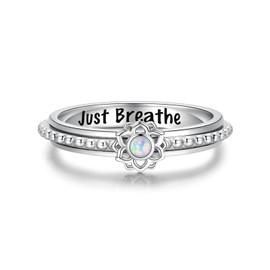 oGoodsunj Fidget Spinner Rings for Anxiety Women Just Breathe Sterling Silver Lotus Cross Worry Ring Stress Relief Calm Jewelry Gifts for ADHD Autism Daughter Size 6