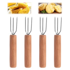 Set of 4 Praline Forks, High-Quality Potato Fork, Potato Fork Made of Rustproof Stainless Steel, Beech Wood Handle, Salad Servers Stainless Steel, Shell Potato Cutlery